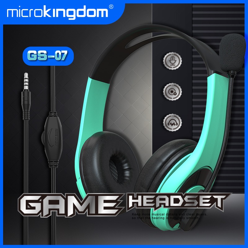אוזניות למחשב MICROKINGDOM GS07 שחור-טורקיז חיבור אוקס 3.5