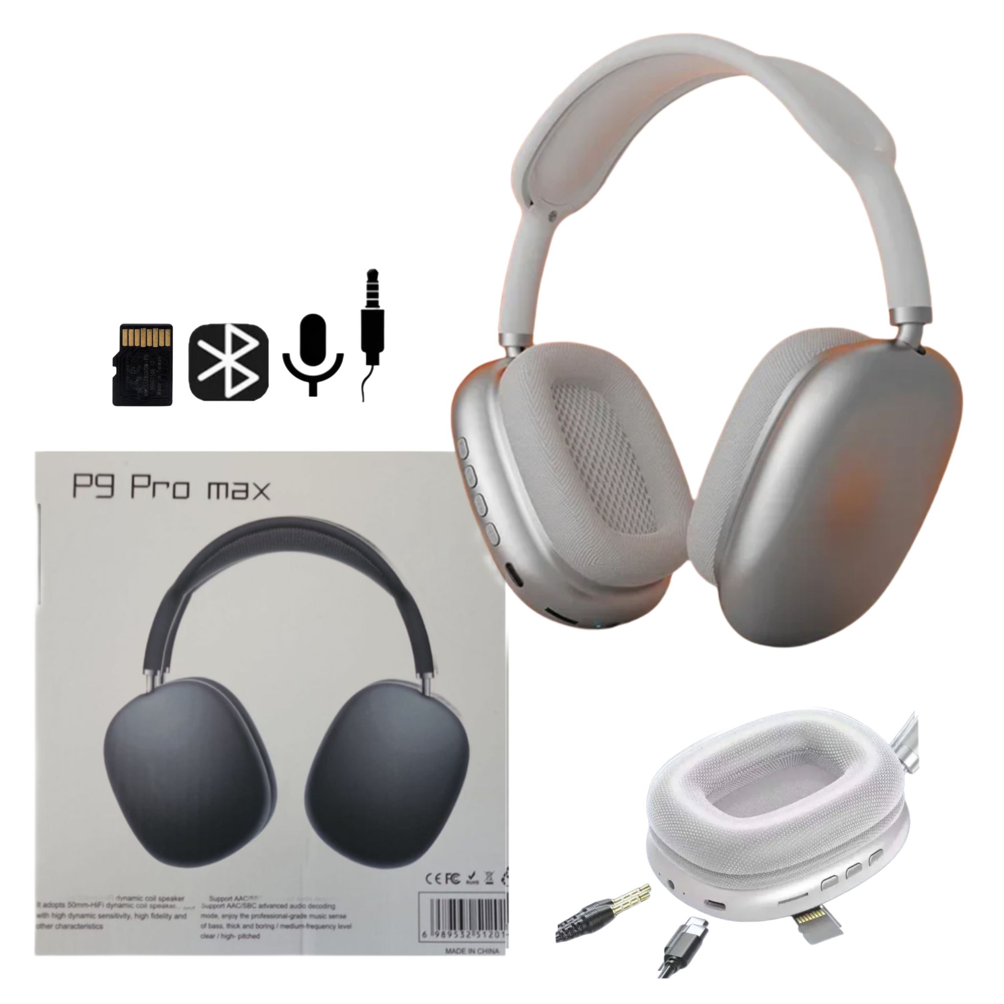 אוזניות בלוטוס קשת כסוף P9 pro max
