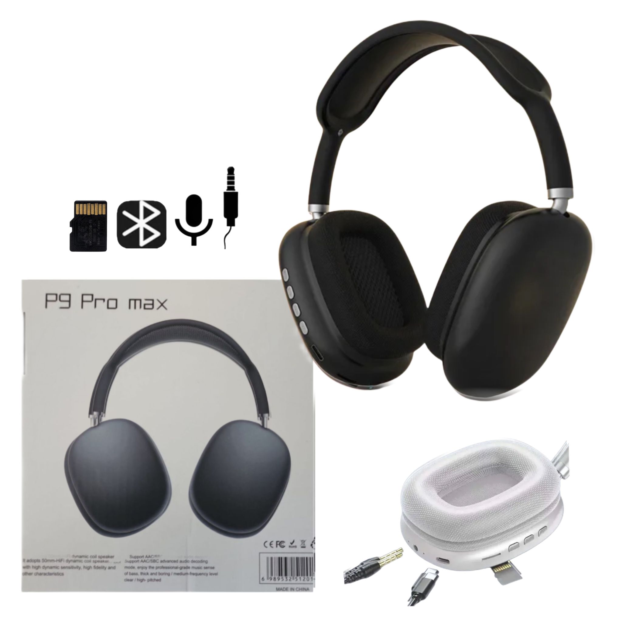 אוזניות בלוטוס קשת שחור P9 pro max
