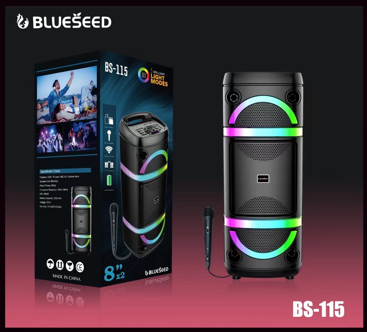 בידורית 16 אינץ׳ blueseed כולל מיקרופון חוטי  דגם bs-116