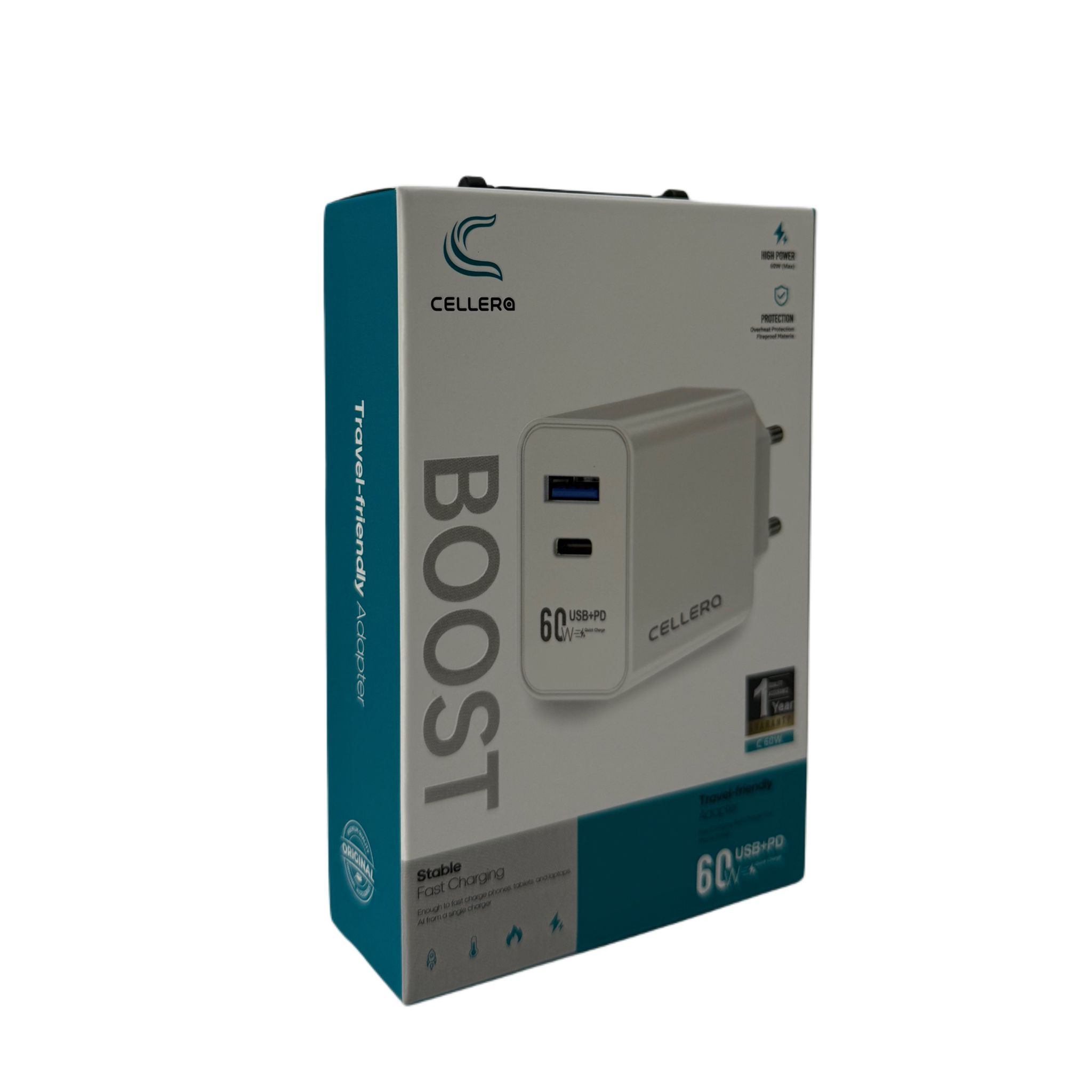 מטען קיר CELLERA GAN 60W PD+USB