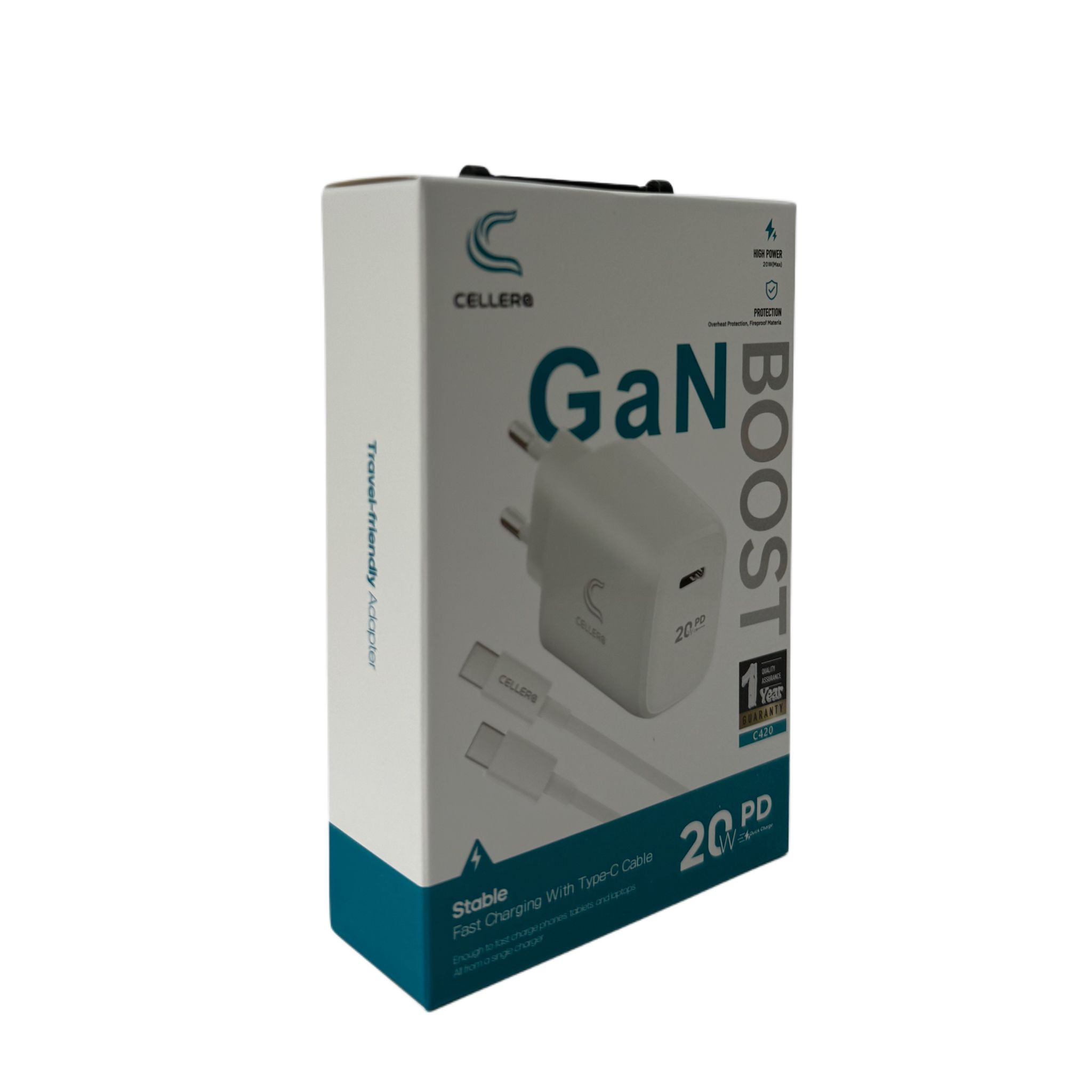 מטען קיר CELLERA GAN 20W PD כולל כבל טייפ סי