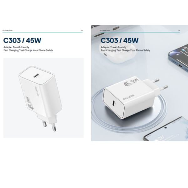 מטען קיר CELLERA GAN 45W PD C303ראש ללא כבל