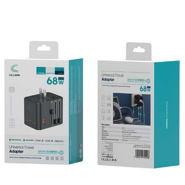 מטען אוניברסלי בינלאומי GAN 68W תומך במעל 150 מדינות 