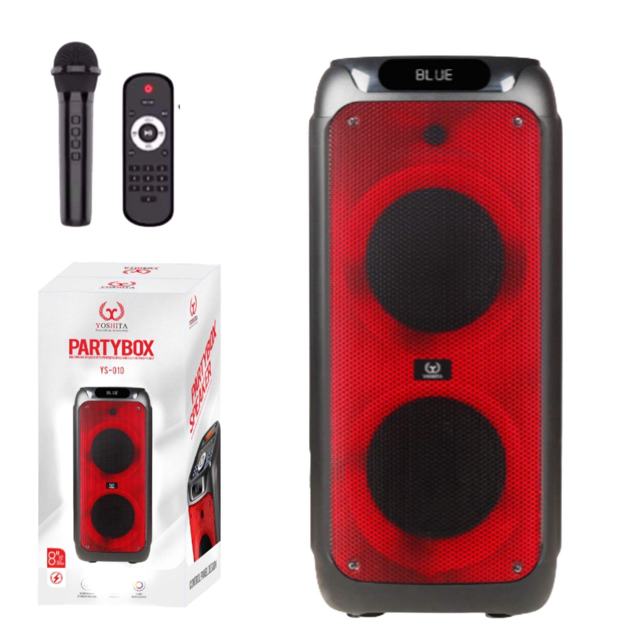 רמקול בידורית נייד 8*2 אינץ YS-010 60W כולל מיקרופון אלחוטי ושלט

