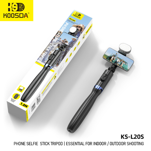 חצובה 1.80M משולבת מוט סלפי אלומניום ושלט KOOSDA-L20S כולל תאורה נטענת