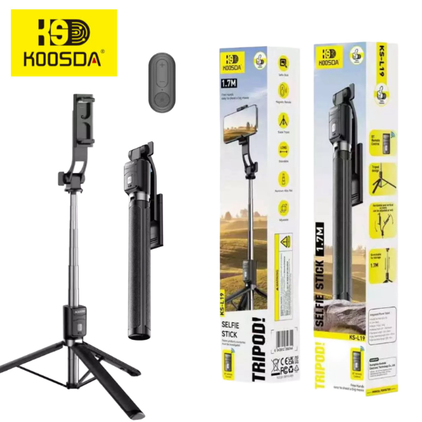 מוט סלפי אלומניום 1.7M משלוב חצובה ושלט KOOSDA-L19